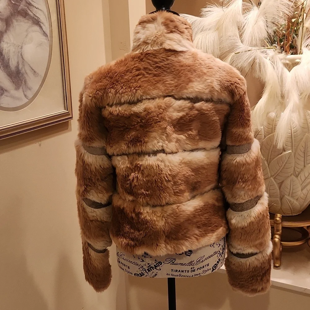Vintage June  genuine natural rabbit fur and leather details  jacket  size M - Picture 9 of 17